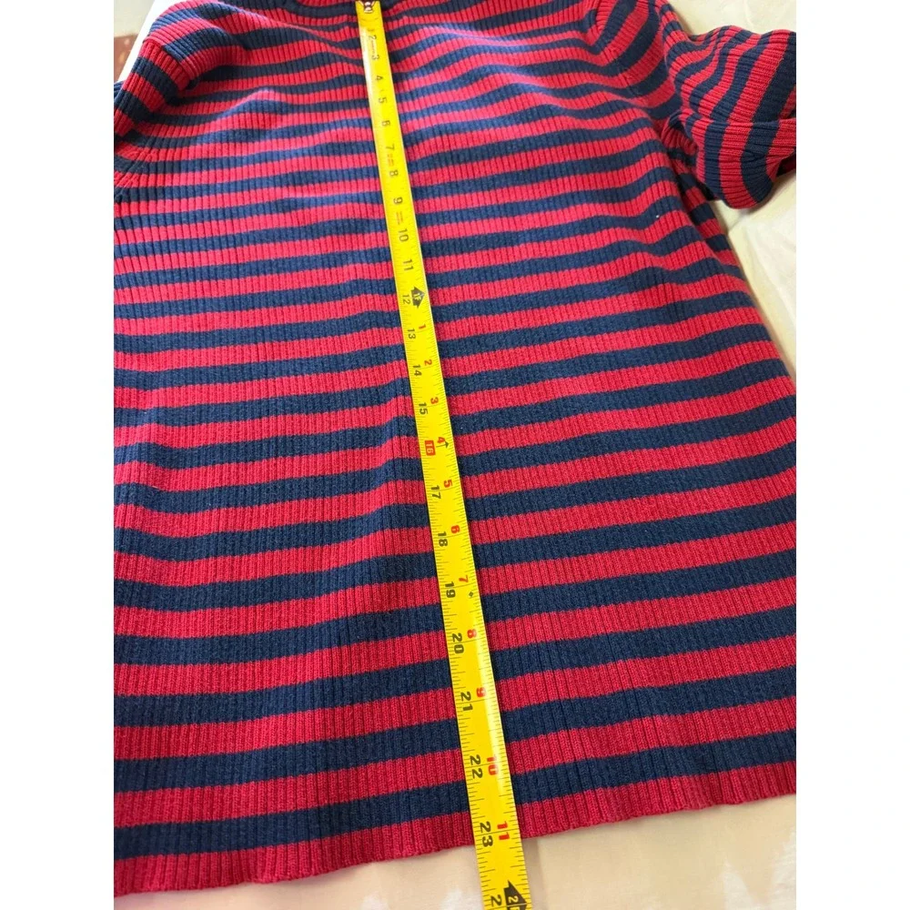 Lauren Ralph Lauren Striped Turtleneck Sweater Women XL Red Blue Ribbed Cotton
